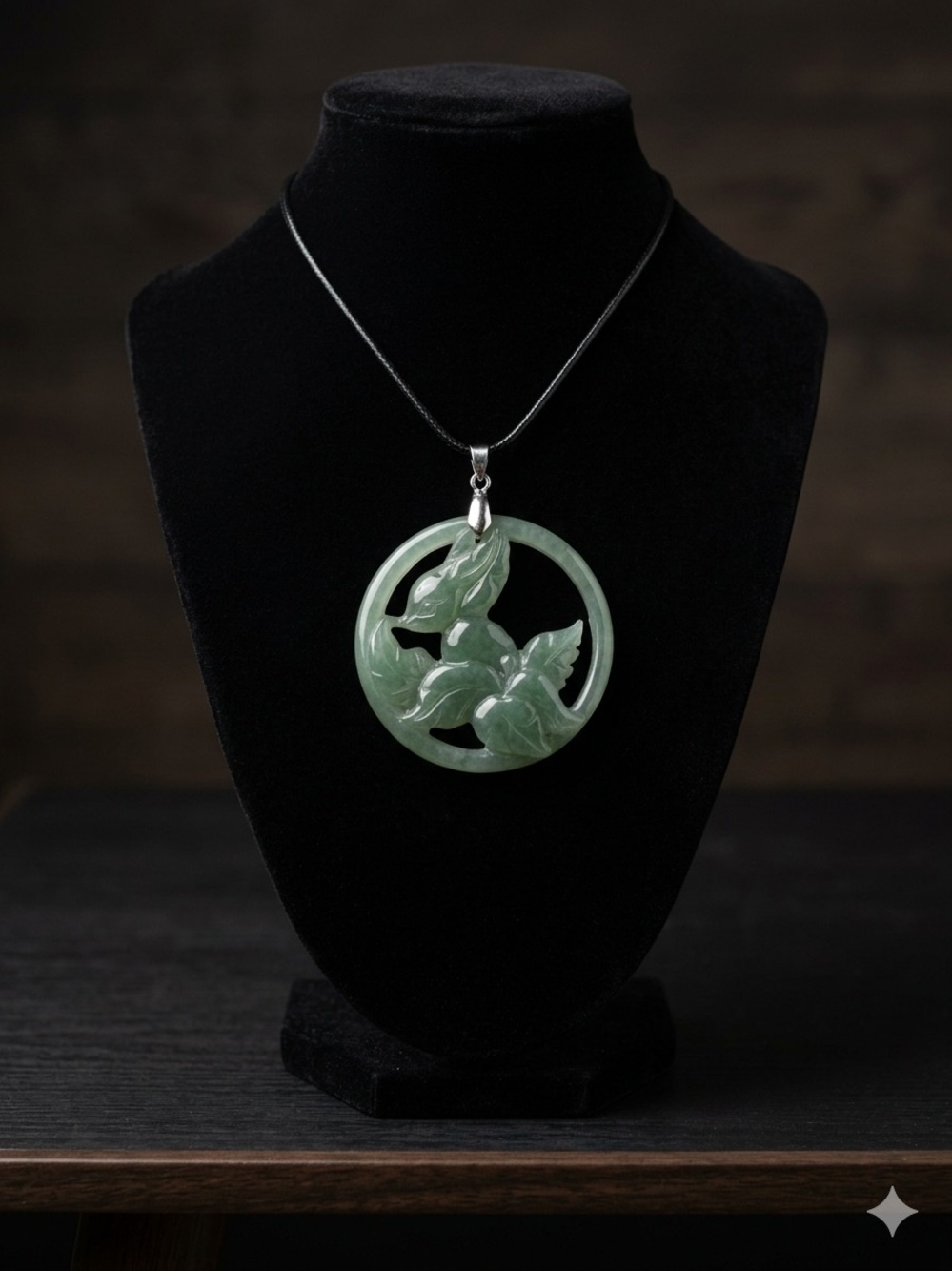 Carved Jade-Style Nine-Tailed Fox Pendant Silver-Tone Bail